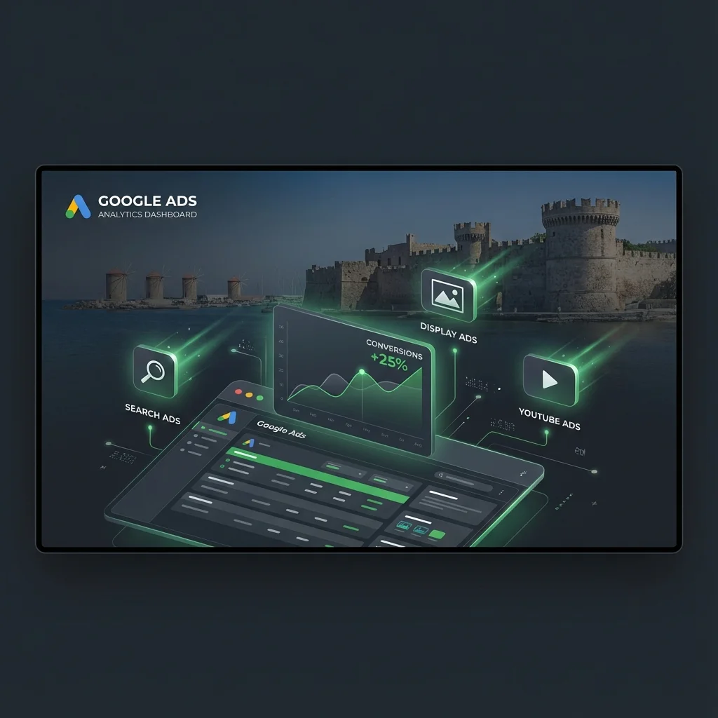 Υπηρεσίες Google Ads Ρόδος από την YFO - Search, Display, YouTube, Performance Max