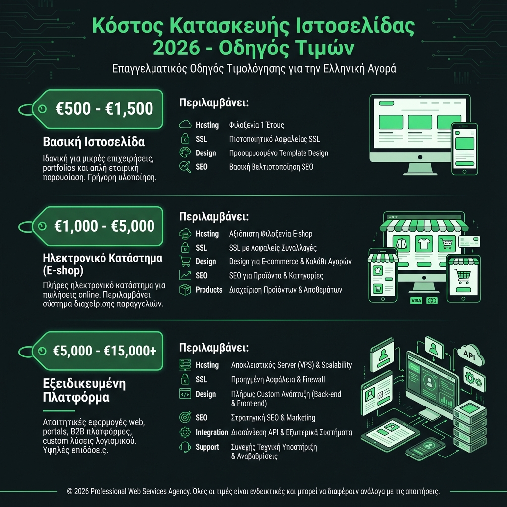 Κόστος Κατασκευής Ιστοσελίδας 2026 - Οδηγός Τιμών